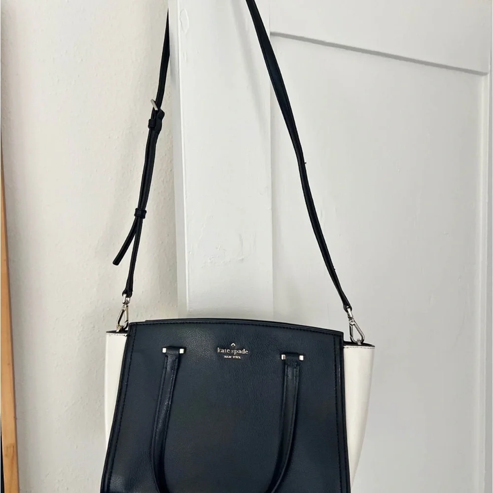 kate spade Black and White Leather Satchel with Gold Hardware